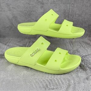 Crocs Classic Men’s 12 Chartreuse Green Slide Sandals Double Strap‎ Relaxed Fit